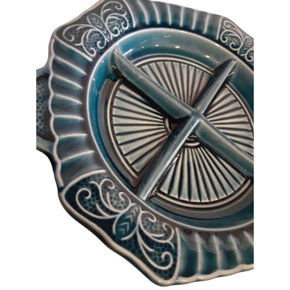 California Pottery 4 Compartment Dish #3700 - USA - Indigo Blue - 1970's Vintage - Picture 2 of 5